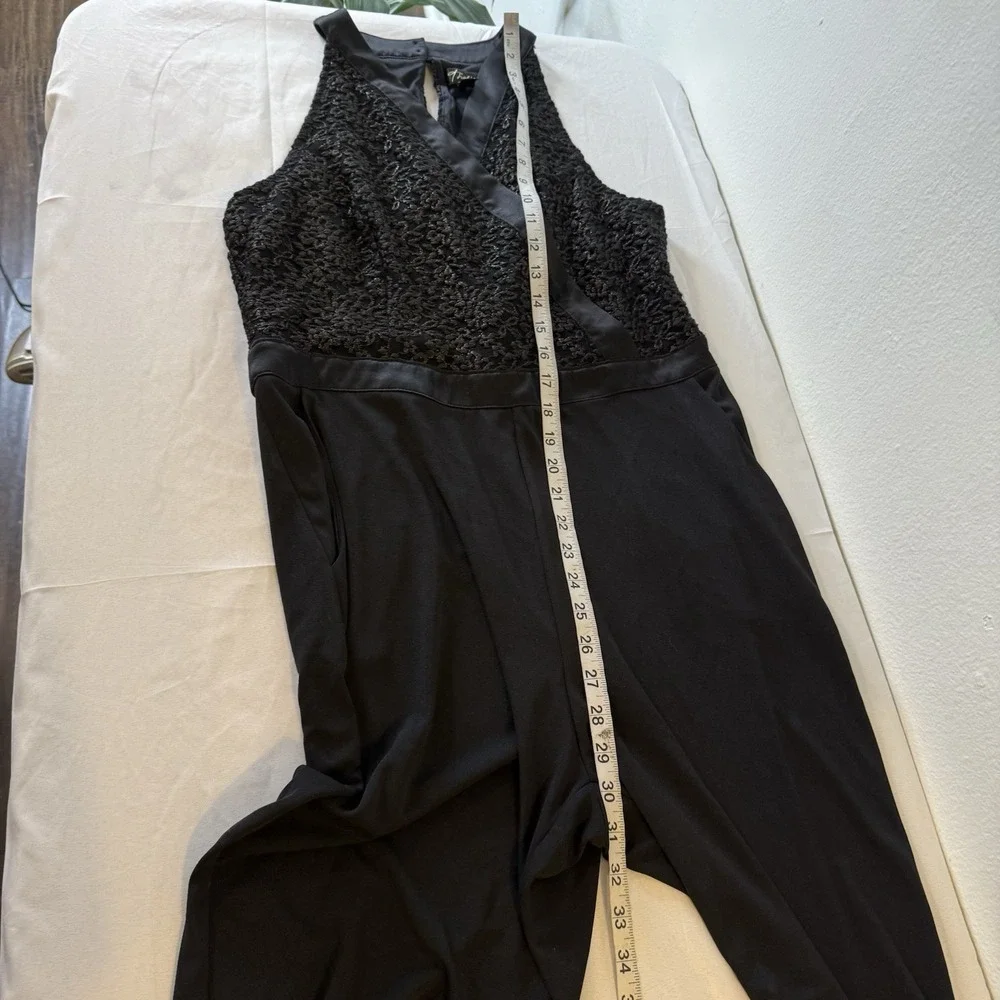 Thalia Sodi‎ Black Sleeveless V-Neck Textured Jumpsuit Women's Medium Holiday
